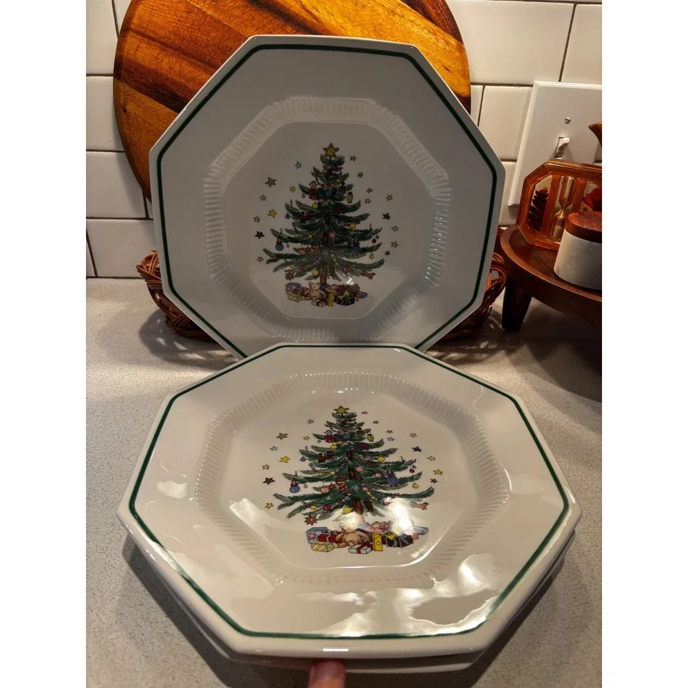 Nikko Christmastime Octagonal Dinner Plates Set of 3 Christmas Tree Japan